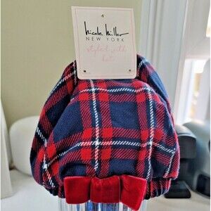 Nicole Miller Baby's Red Blue Plaid Tartan Cotton Beret Hat Size 6-9 mos New